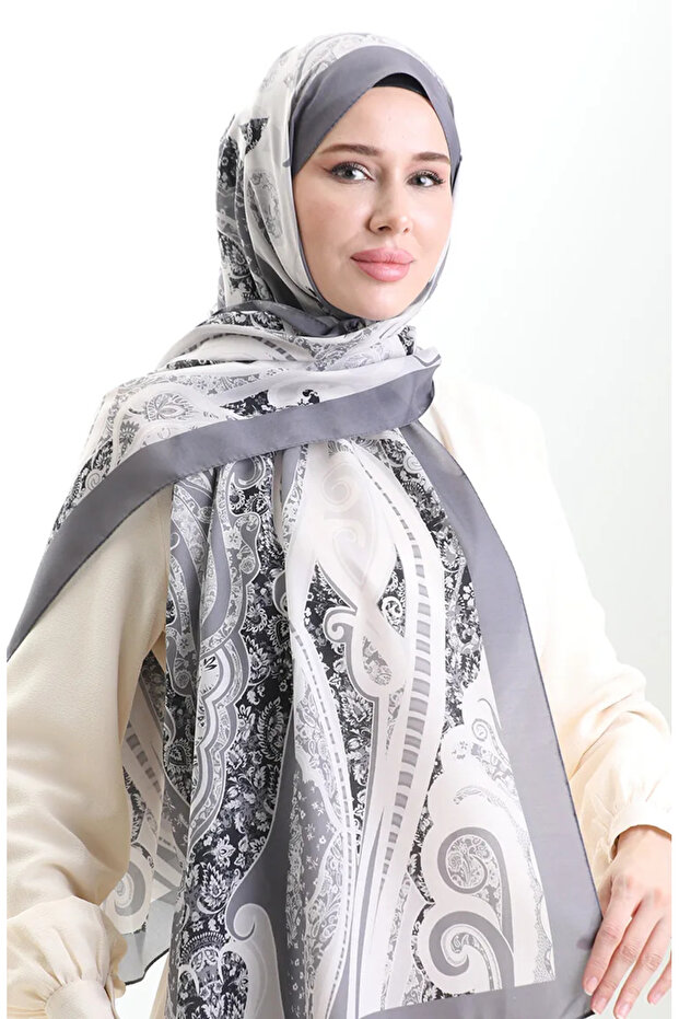 شال ناعم منقوش 70313-15 رمادي حجري