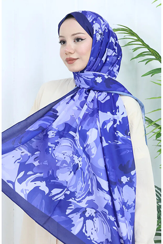 شال ناعم منقوش 70318-10 أزرق داكن