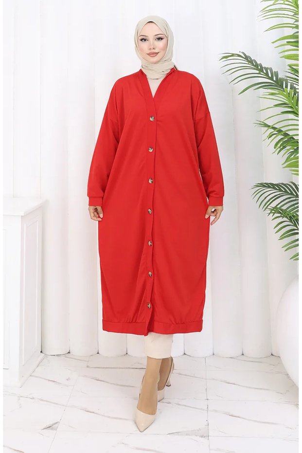 Two Thread Buttoned Long Cardigan 0181-04 Red