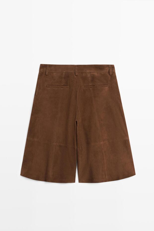 Kısa süet deri bermuda şort - 8