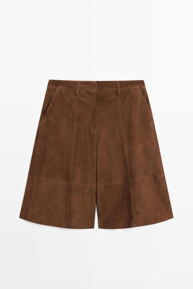 Kısa süet deri bermuda şort - 5