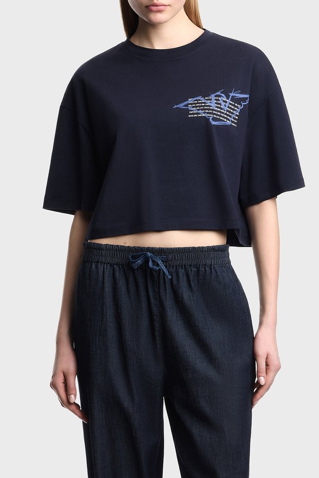 Logo 100% Cotton Cropped Fit Crew Neck t Shirt t Shirt Ew004388 Af12597 U