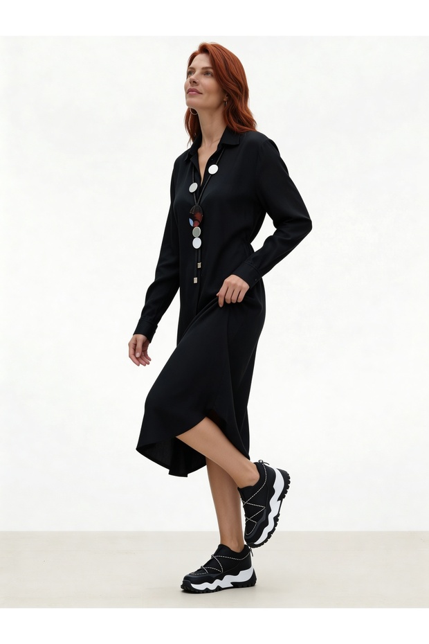 Viskon Gömlek Elbise Siyah - 5