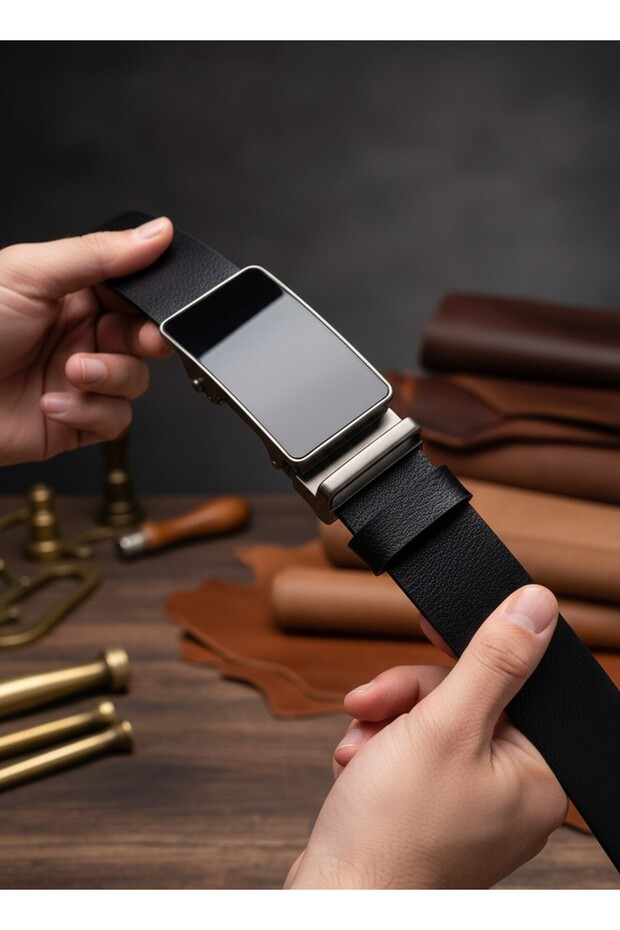 Men's Belt Automatic Buckle Genuine Leather Width 3.50 cm