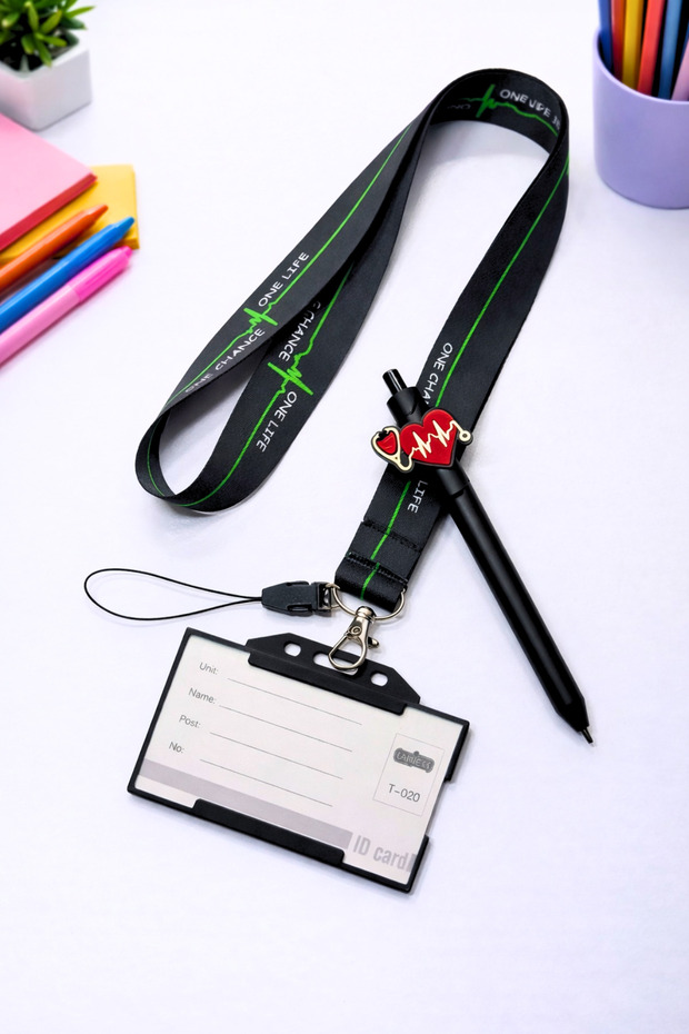 Heart Rhythm Themed Set Neck Lanyard and Card Holder