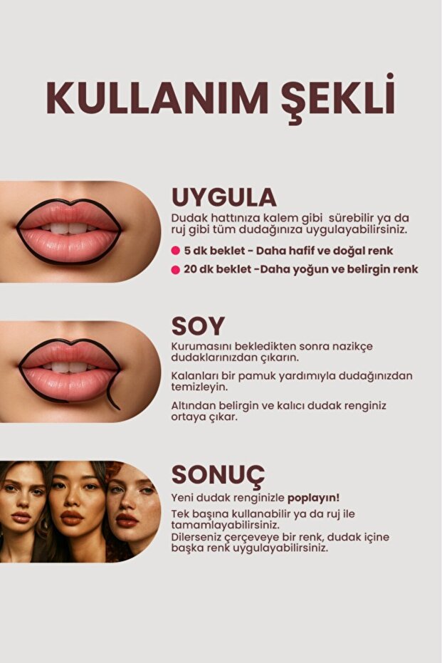 Soyulabilir Dudak Kalemi-Peel-Off Lip Tattoo, P01 PEMBE 8684415590299 - 6