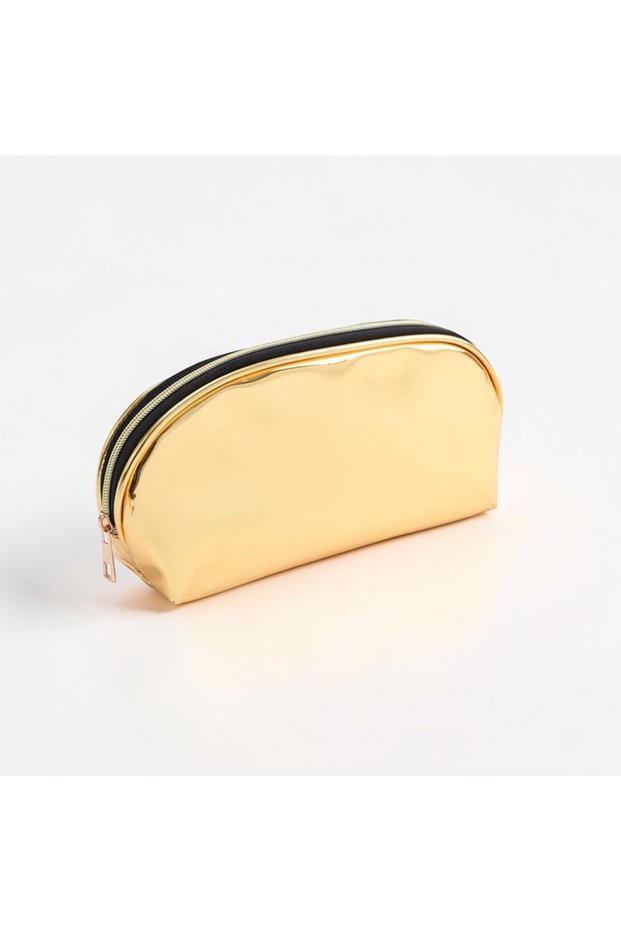 Mirror Leather Gold Hump Makeup Bag / Pvc / Metal Quality Zipper