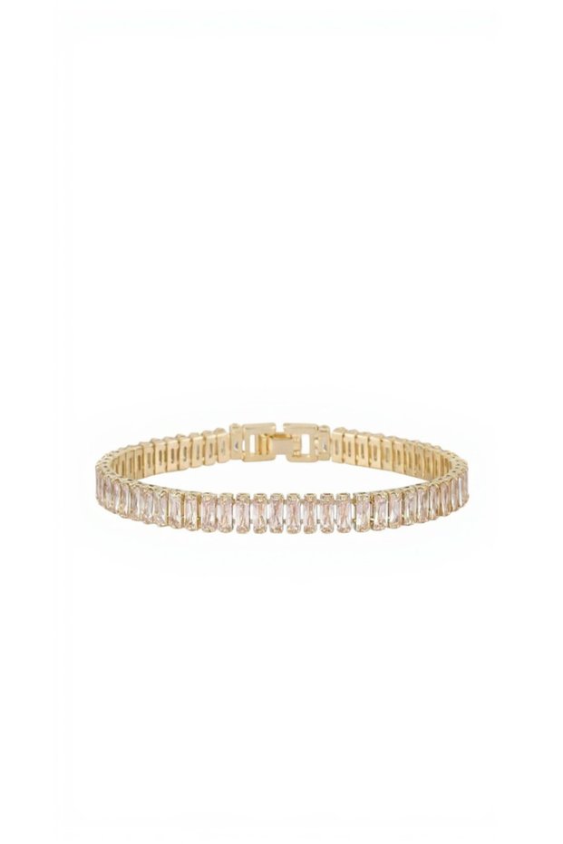 Baget Zircon Stone Waterway Gold Color Steel Women's Bracelet - Tarnish Resistant and Rustproof