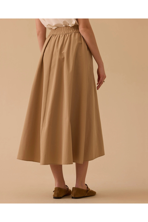 Elastik Bel Düğmeli Cepli Etek - 4