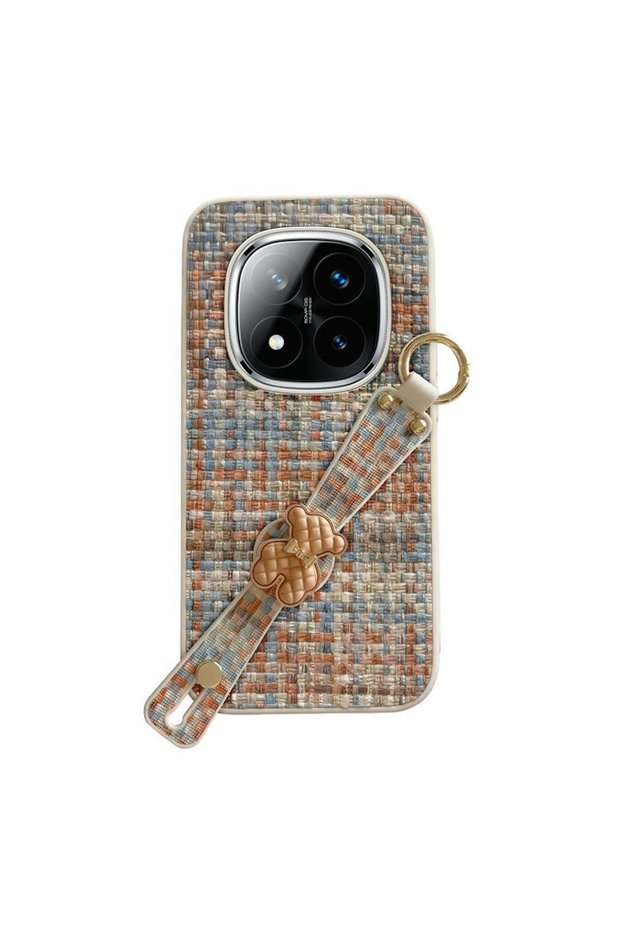Xiaomi Redmi Note 14 Pro Plus 5g Compatible Case with Teddy Bear Detail Tweed Silicone Case Orange