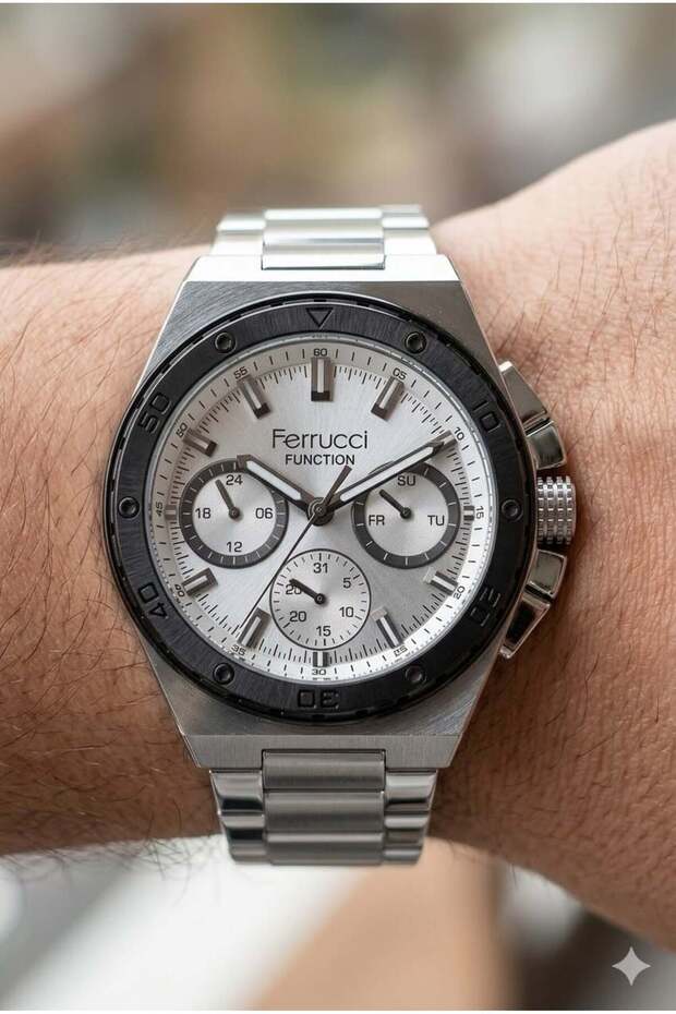 Modern Design Men's Wristwatch | 45mm Steel Case, Silver Metal Band, Silver Dial