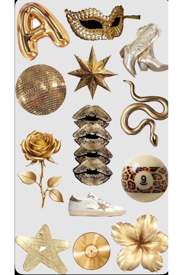 Gold Luxury Sticker Set – Aesthetic & Trendy Decor Stickers (Mask, Snake, Rose, Disco) | 22X30 cm