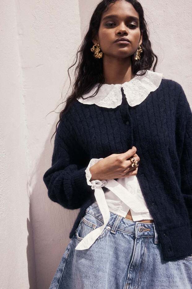 Cable-knit bomber jacket