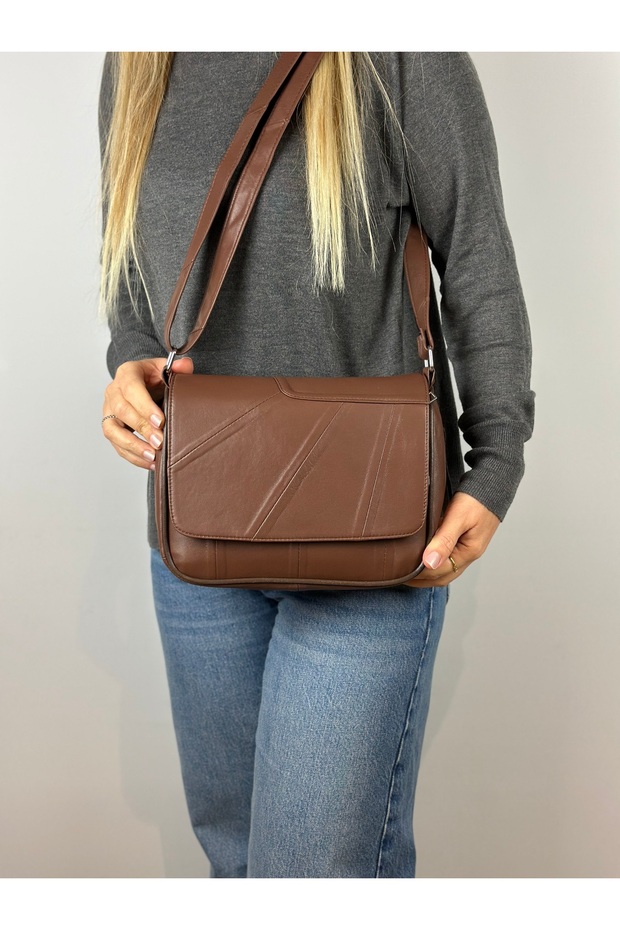 Genuine Leather , Crisscross Straps , Daily Bag , Women's Shoulder Bag , Hazelnut 25*21*8 cm