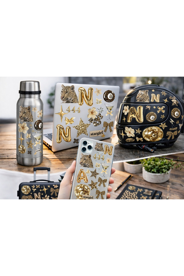 Leopard & Gold Aesthetic Sticker Set – Y2K, Glam and Trendy Designs | 22X30 cm