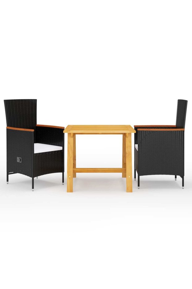 Garden table set, 3 pieces, black
