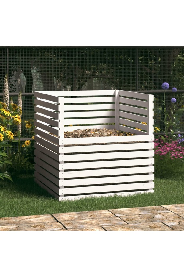 Composter, white, 100x100x102 cm, solid pine wood
