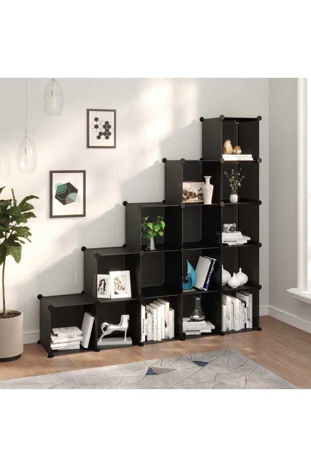Storage cube organizer, 15 cubes, black, PP