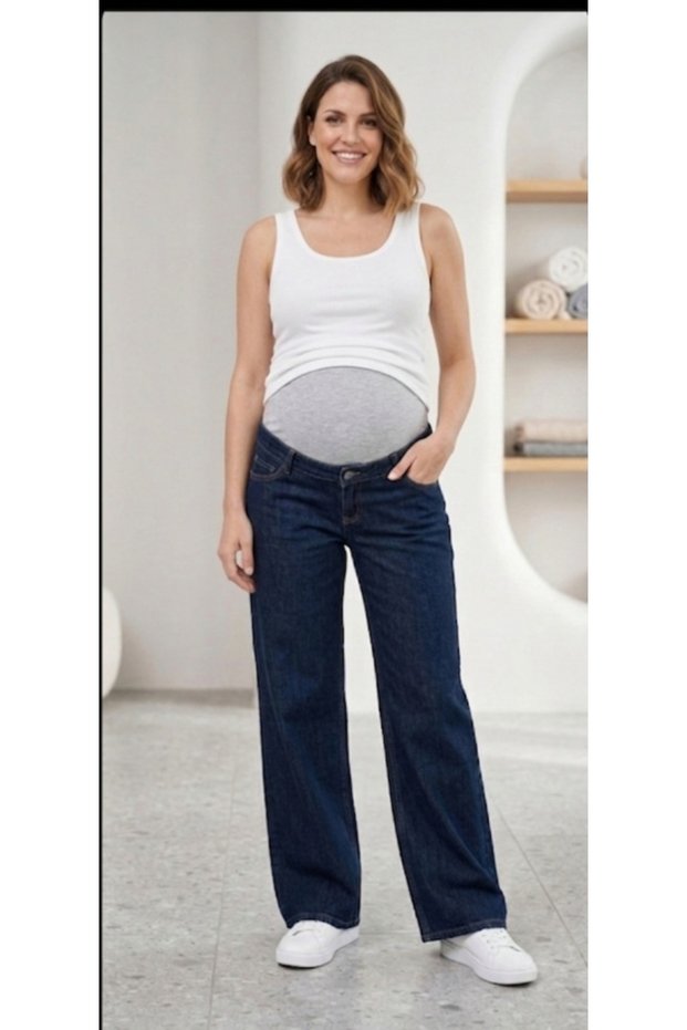 Fdn Jean Pregnant Women's Pants Palazo Cut Adjustable Waist Belt Arimi Karni Saran Esne Stretchy Di