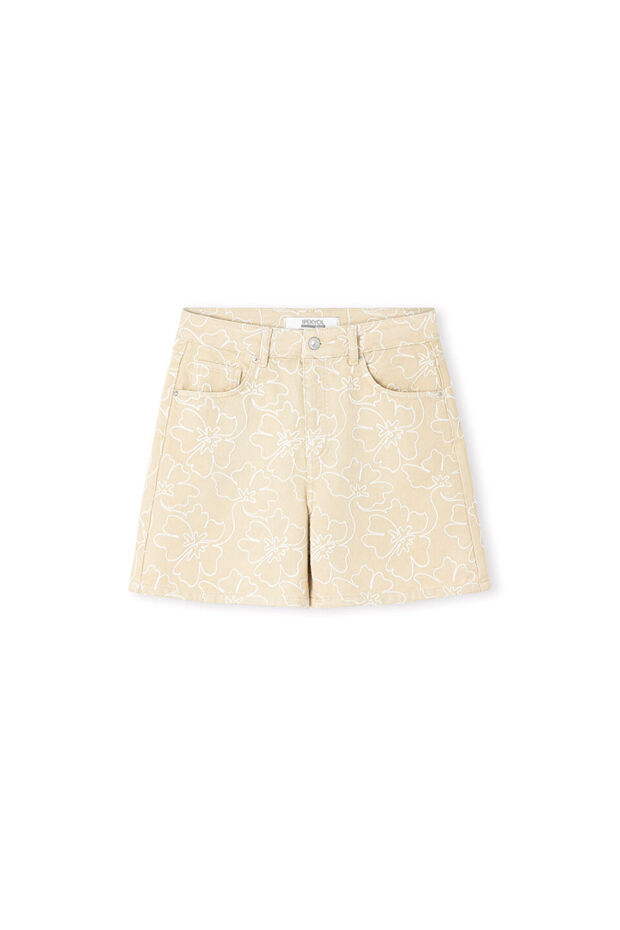 Çiçek nakışlı denim şort - 1