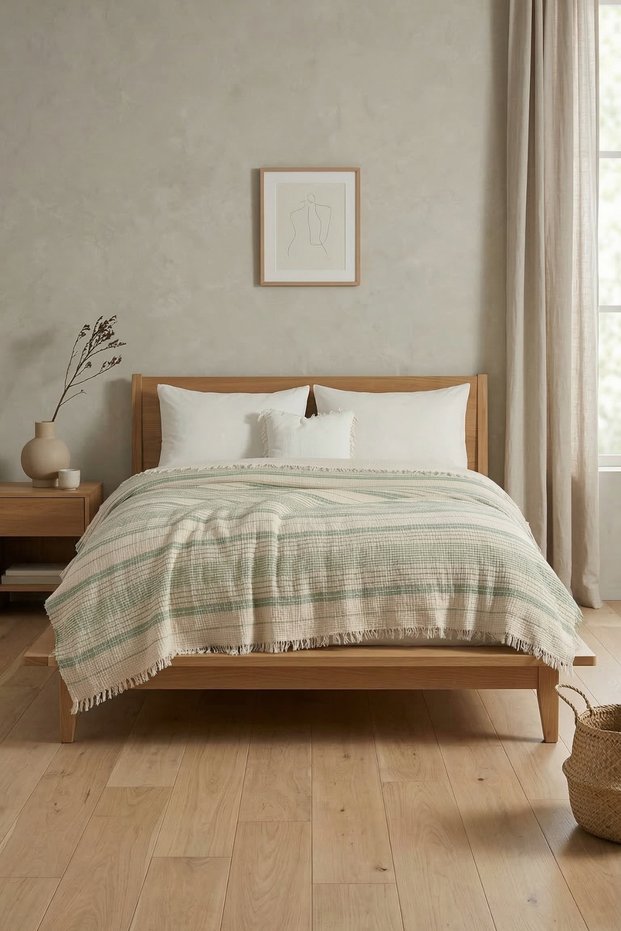 4 Layer Muslin Double Bedspread 220X230 cm 100% Cotton Striped Sofa Cover Tv Blanket