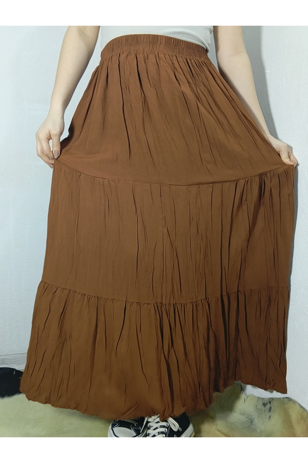 Elastic Waist 3-Layer Ruffled Viscose Fabric Skirt, Mevlana Long Cotton Skirt
