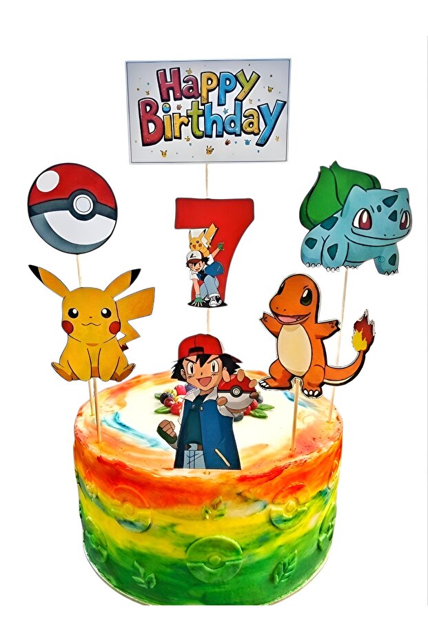 Pokemon cake topper and pokemon 7th birthday theme - thick paper print