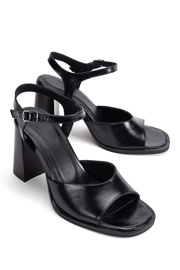 Women's Genuine Leather High Heel Sandals 6351 Black