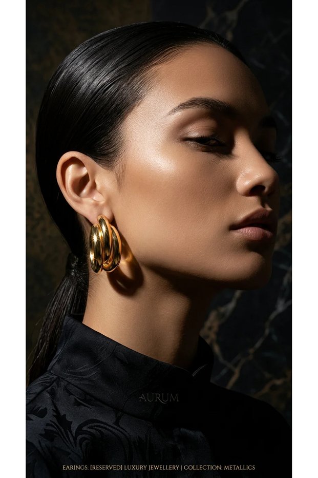 Gold Color Brass Half Hoop Model Women's Earrings Stylish Durable Jewelry
