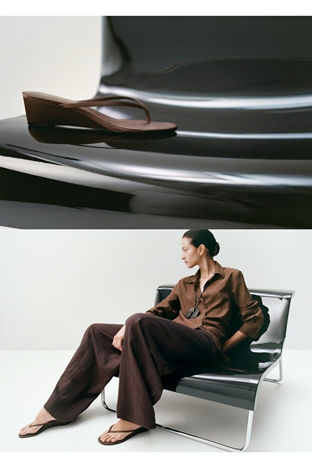 Dolgu topuklu çizgili sandalet - 2