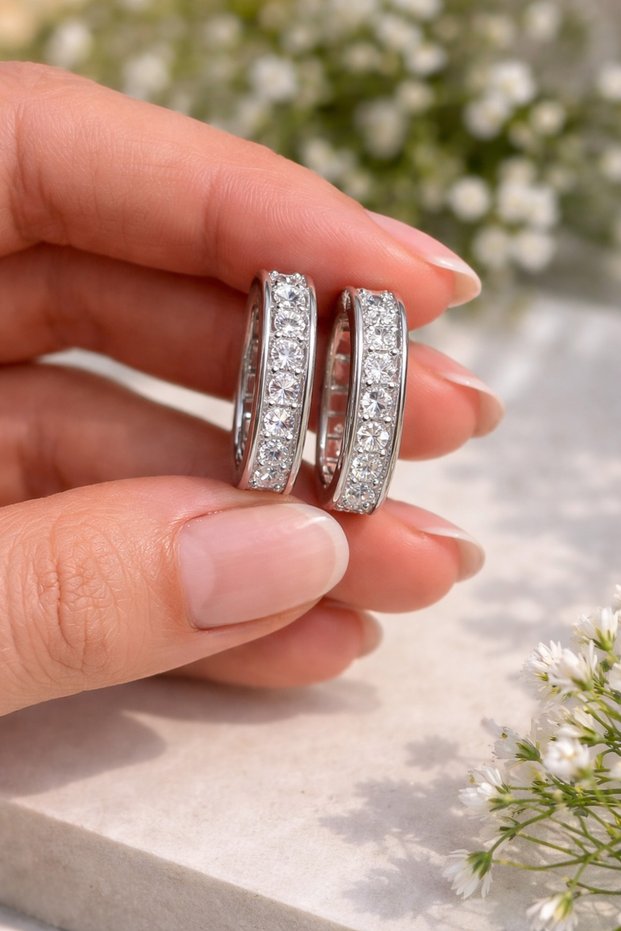 Zircon Stone Silver Color Hoop Earrings | Suyolu Model Steel Women's Earrings | Stylish & Daily Use