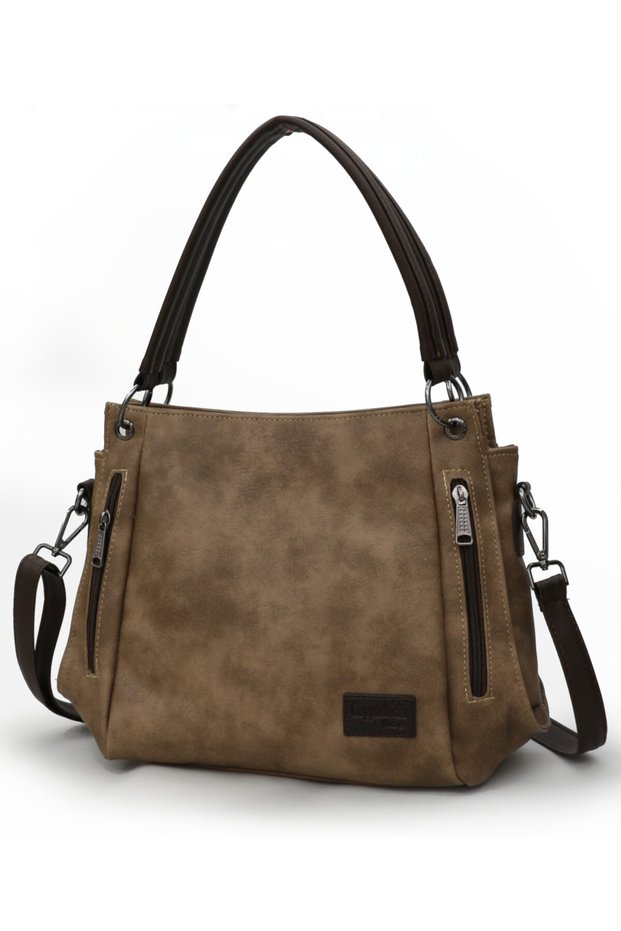 3232 New Phaselis Women's Smoky Bitter Brown Faux Leather Shoulder Handbag Daily Tote Crossbody Bag with Pockets