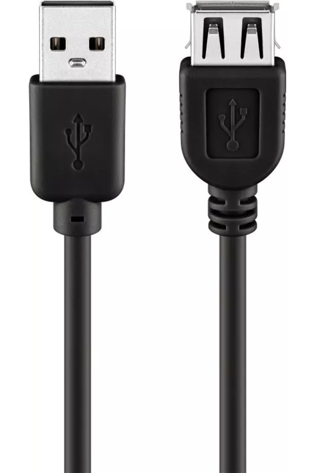 USB 2.0 cable USB A socket - USB A plug 5m black Copper wires Goobay