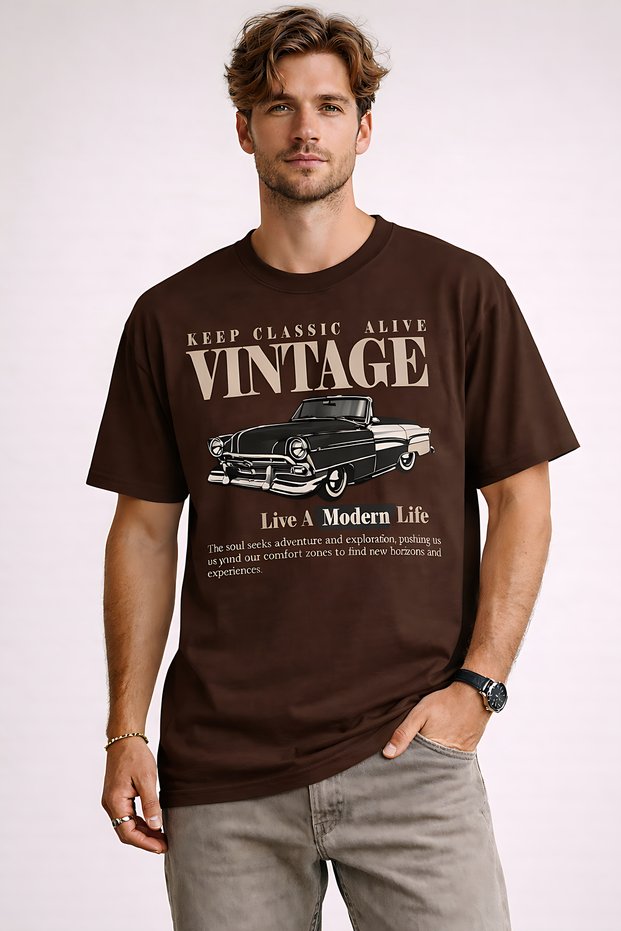 Vintage Car Printed Unisex Oversize T-Shirt – Retro Vehicle Themed Graphic Design Casual T-Shirt