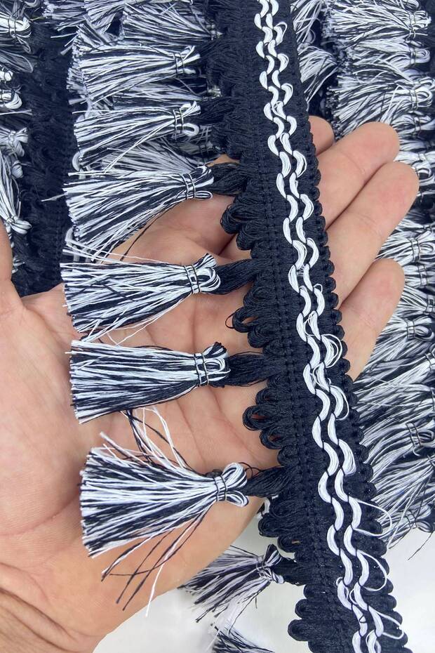 Black and White Colored Knobbed Fringe Ribbon Tassel