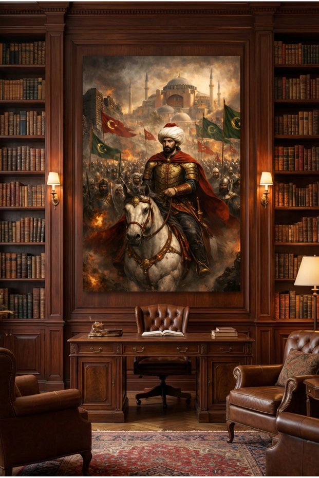 Fatih Sultan Mehmet's Conquest of Istanbul Painting – Canvas Wall Art with Hagia Sophia Theme on Horseback