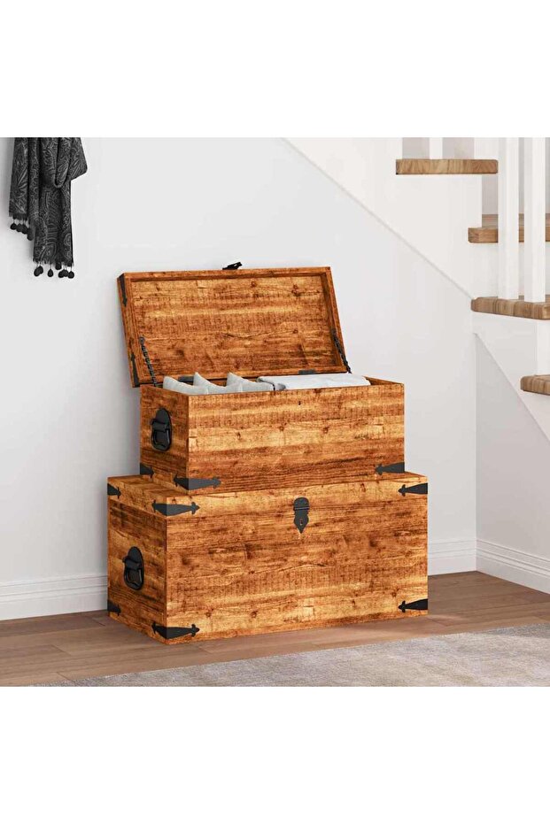 Storage Chest Set 2 Pieces Rough Mango Wood