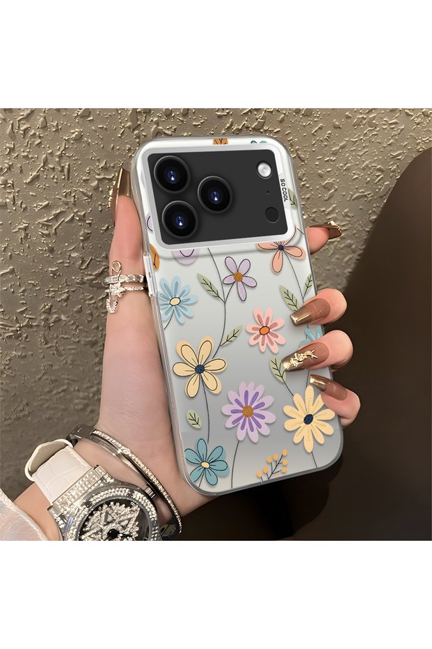 حافظة هاتف أنيقة متوافقة مع iPhone 17 Pro، مزينة بنقشة زهور، ومضادة للسقوط.