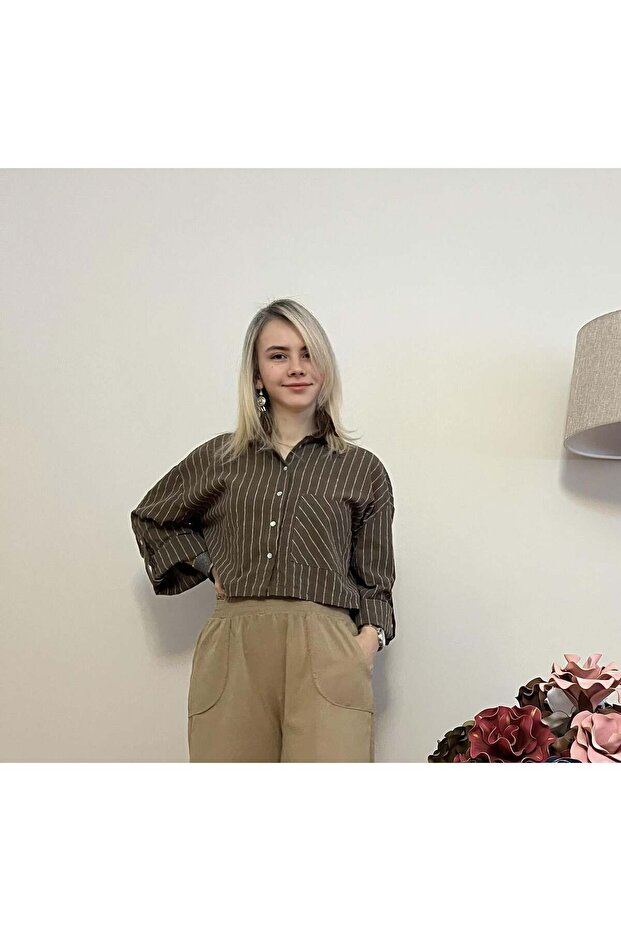 Women's Striped Oversize Linen Shirt – One Size Cropped Loose Shirt