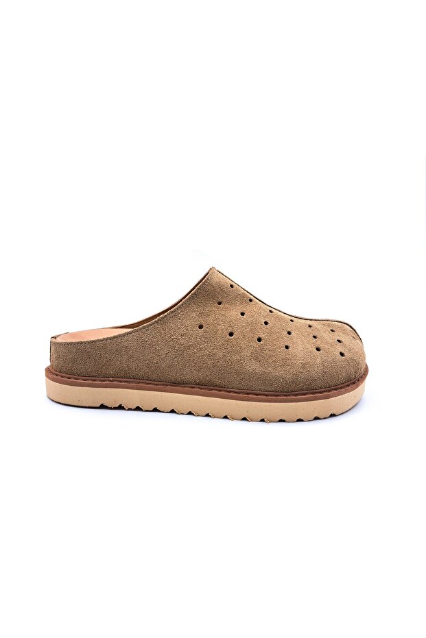 Genuine Suede Leather Closed Toe Tan Color Women's Sabo Slippers