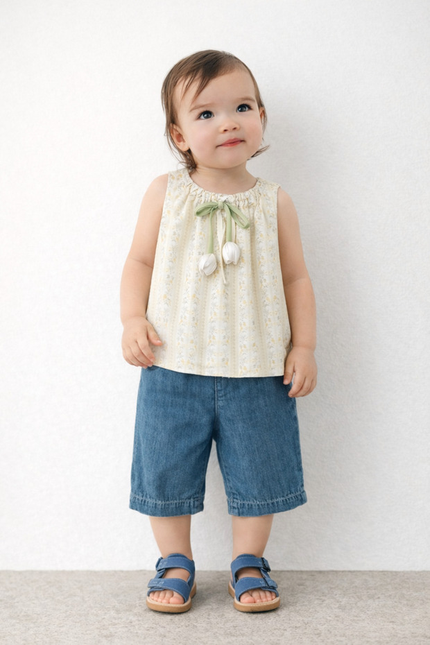 Girl's 2-Piece Set Collar Detailed Blouse Denim Trousers Casual Special Occasions Holiday Wear
