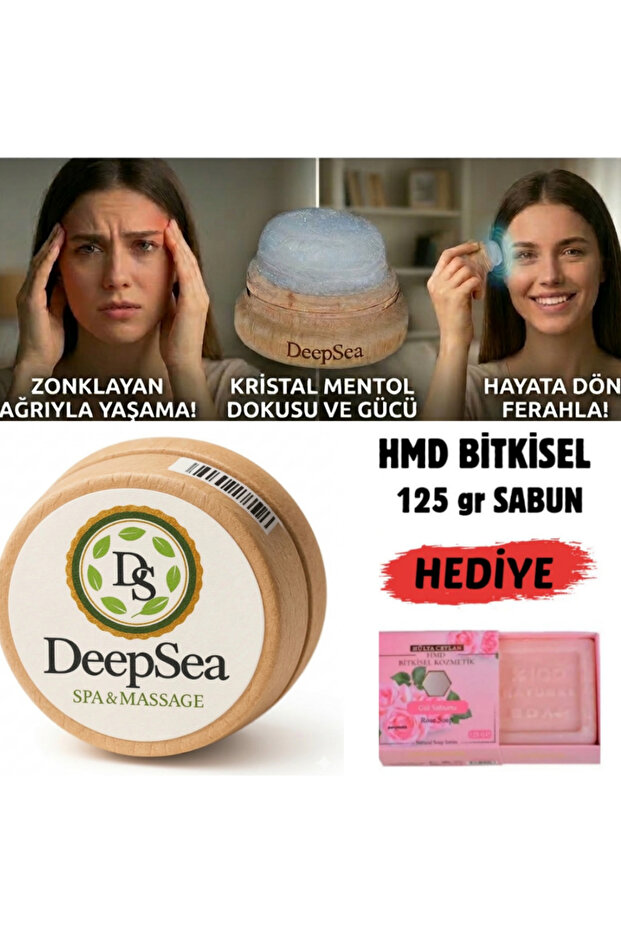 Relaxing Effect for Headaches - Natural Crystal Menthol Massage Stone - 125 Gr Hmd Soap Gift