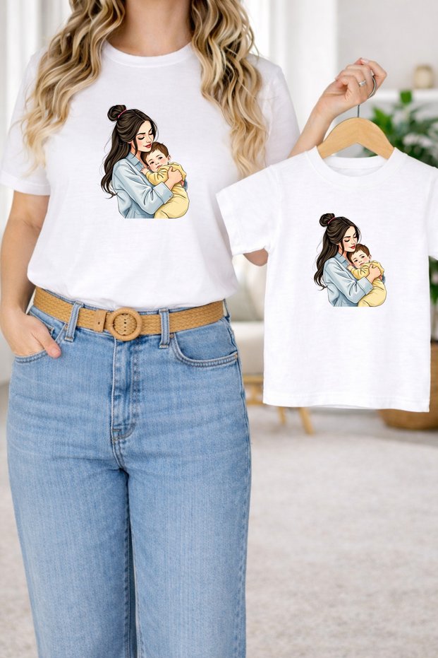 T-Shirt Mother Daughter Combination Oversize – Mother & Child Twin Printed T-Shirt (Single Price)