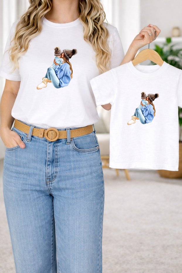 T-Shirt Mother Daughter Combination Oversize – Mother & Child Twin Printed T-Shirt (Single Price)