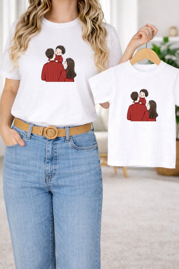 T-Shirt Mother Daughter Combination Oversize – Mother & Child Twin Printed T-Shirt (Single Price)