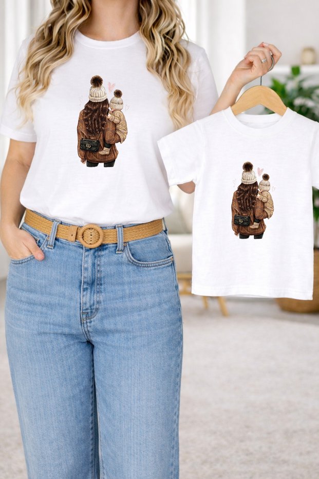 T-Shirt Mother Unisex Child Combination Oversize – Mother & Child Twin Printed T-Shirt (Single Price)