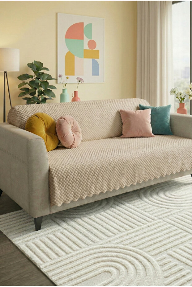 100% Bamboo Dark Beige Soft Plush Sofa Cover Multi-Purpose Sponge Sofa Cover (170X210)