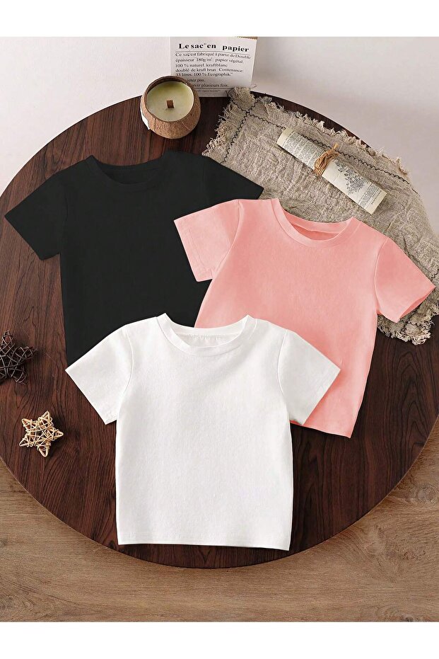 3-Piece Children's T-Shirt Set 100% Cotton Basic Unisex Comfortable Fit Oversize T-Shirt + Shorts Gift