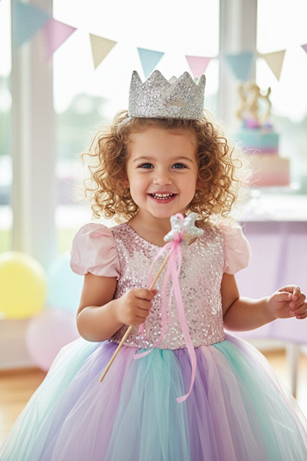 Girl's Glitter Crown and Magic Wand Set Princess Costume Accessory