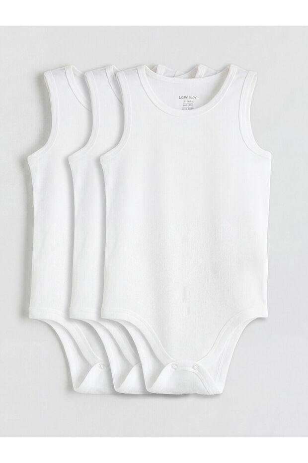 Lcw Baby White Crew Neck Baby Boy Snapback Bodysuit 3-Piece